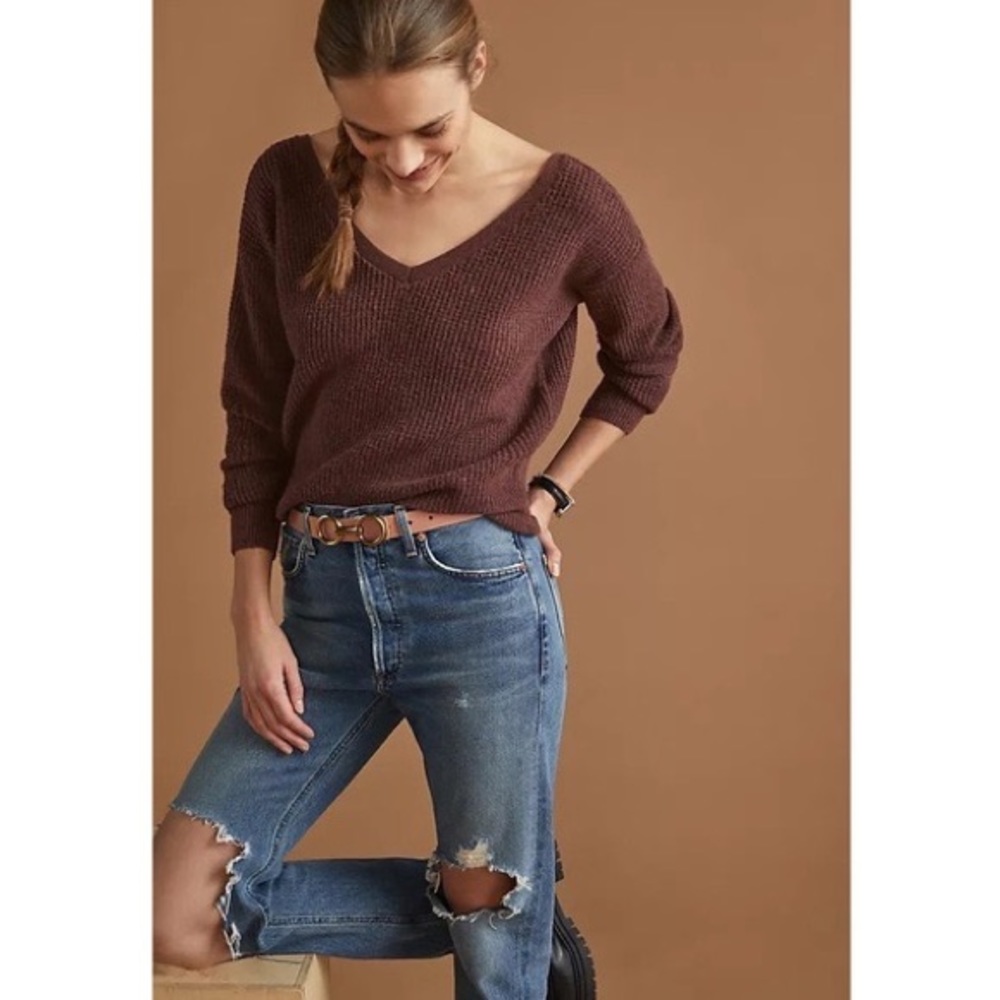 Anthropologie Maeve Cross-Back Sweater Cocoa Brown Women Large Pullover Top NWT